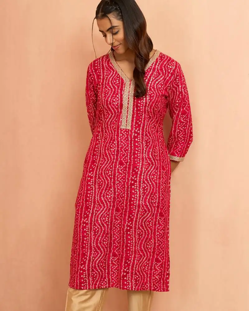 Women's falsa bandhani foil print kurta - unique raksha bandhan digital print ethnic wear