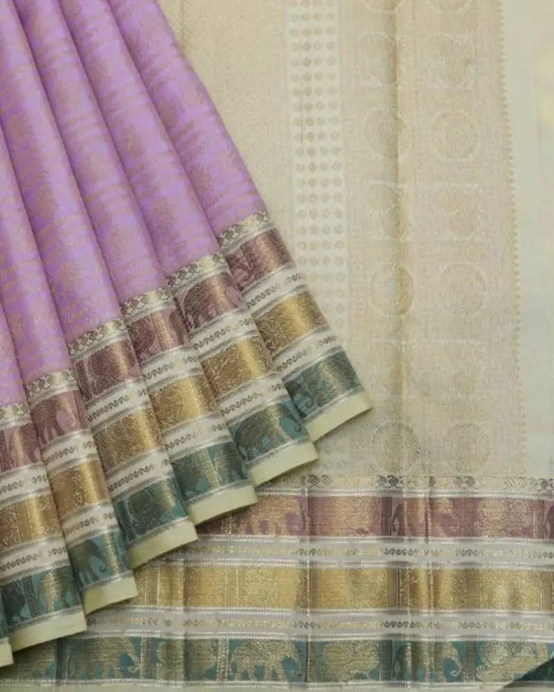 Lavender and cream pure zari silk saree with silk mark certified