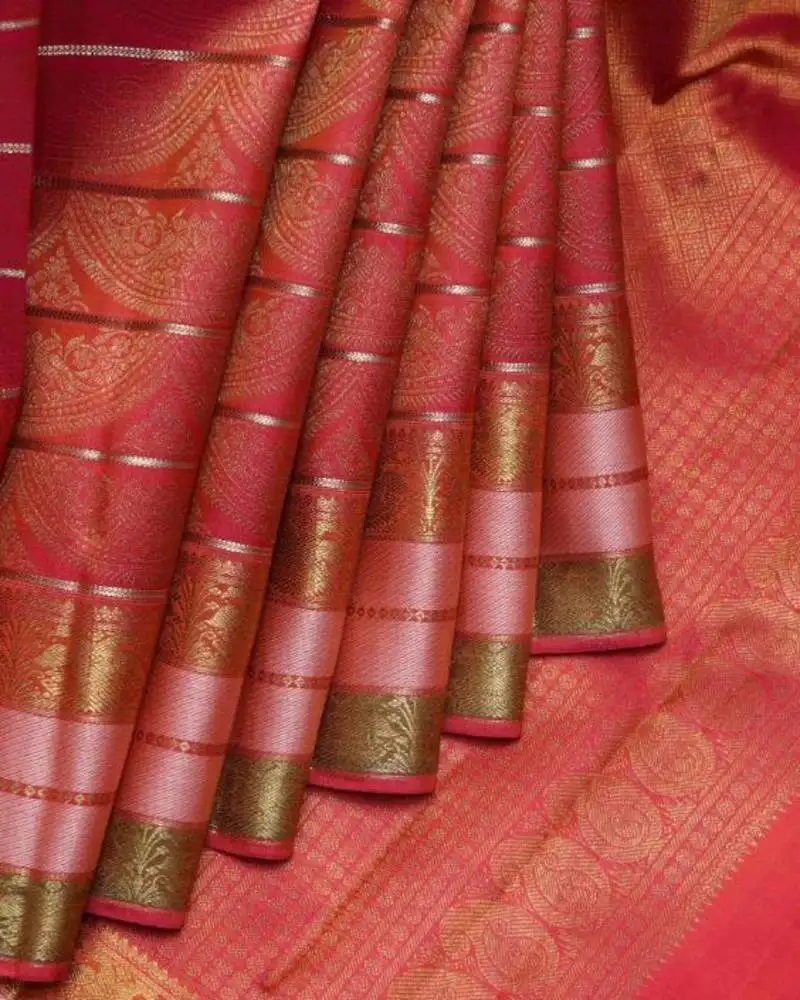 Dual tone tomato red pattu saree with silk mark certified