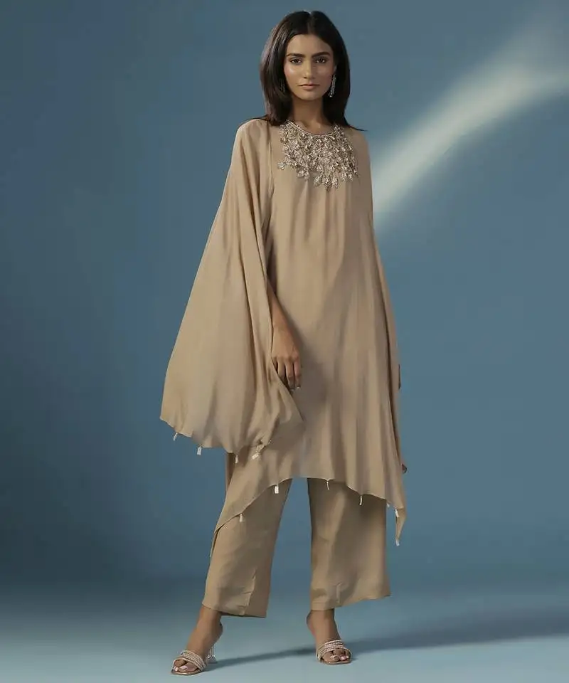 Gold georgette plain kurta with pant