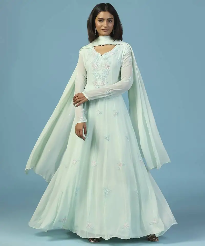 Blue georgette embroidered anarkali