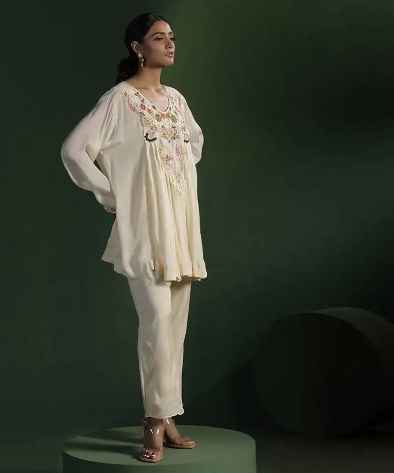 Ivory georgette embroidered co ord set