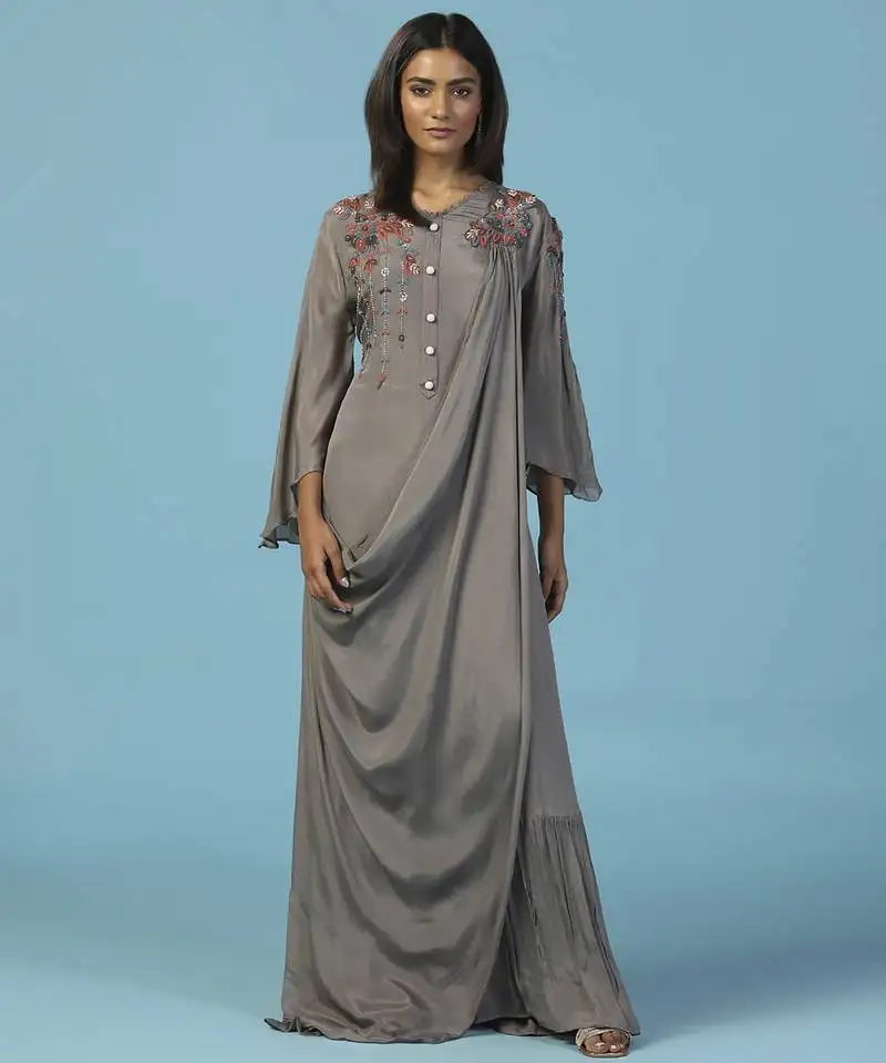 Grey chiffon embroidered gown