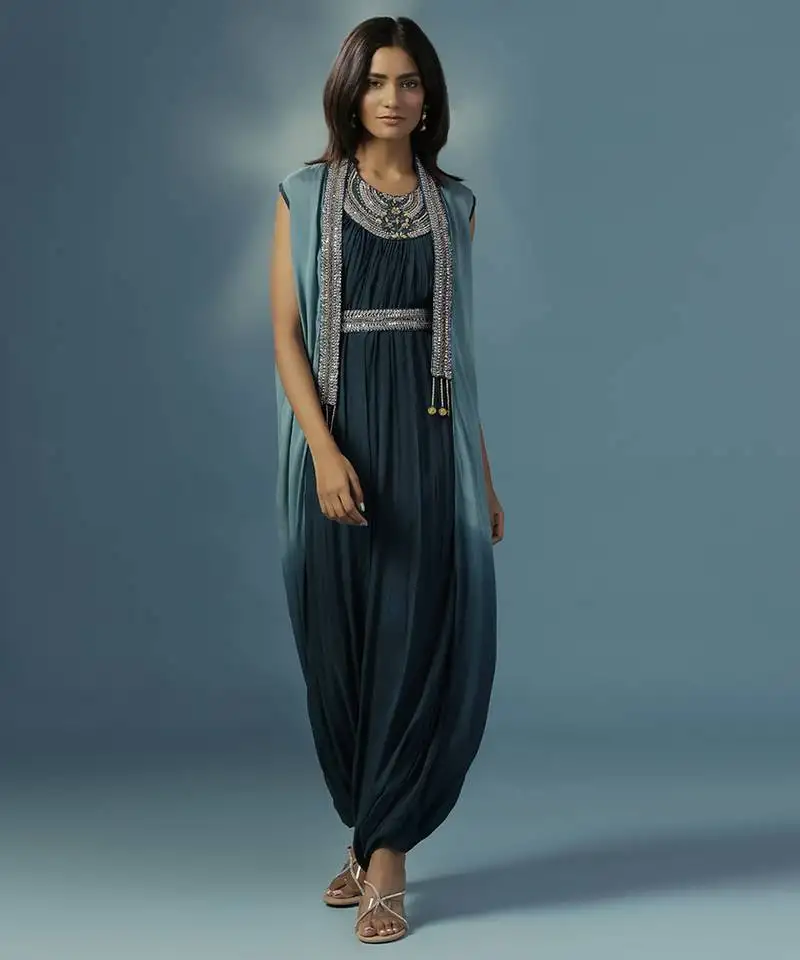 Blue georgette embroidered co ord set