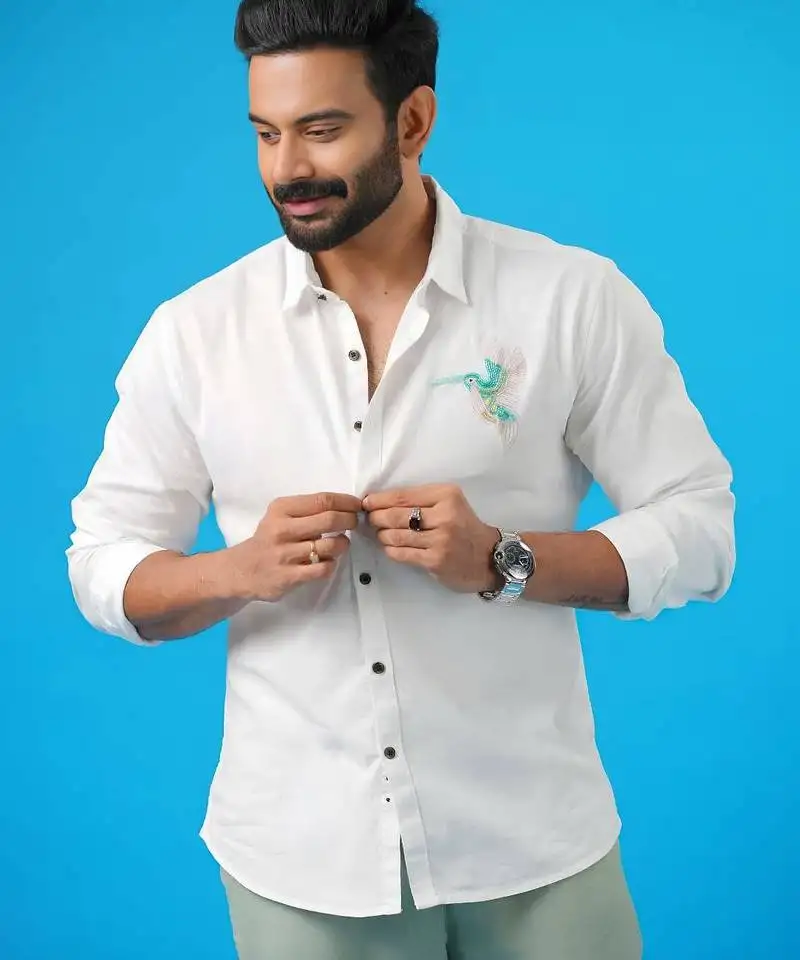 White soar embroided cotton shirt for mens