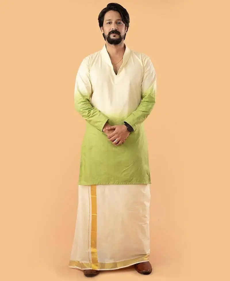 Ethnic ombre - green ombre kurta and mundu