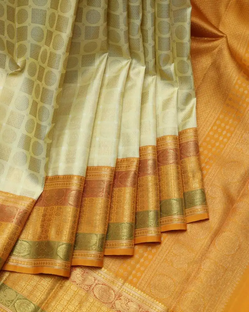 Malai yellow pure zari silk saree with silk mark certified