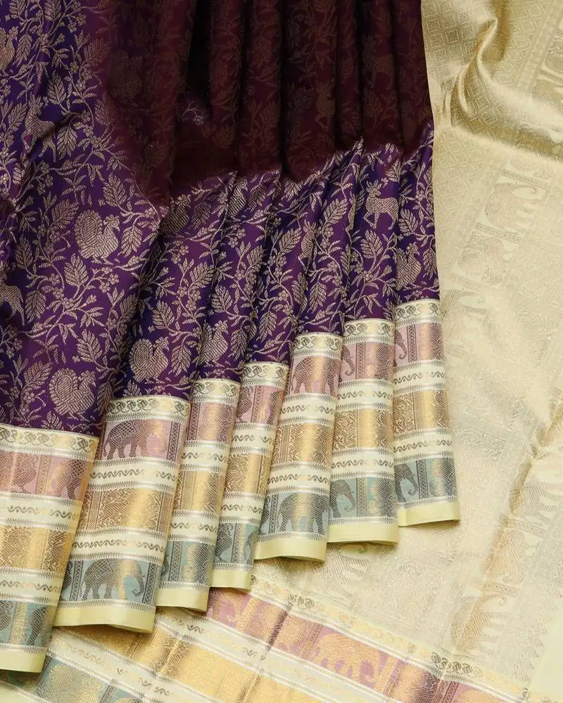 Jamun purple pure zari silk saree with silk mark certified