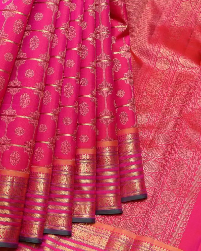 Pink and gold pure zari silk saree with silk mark certified