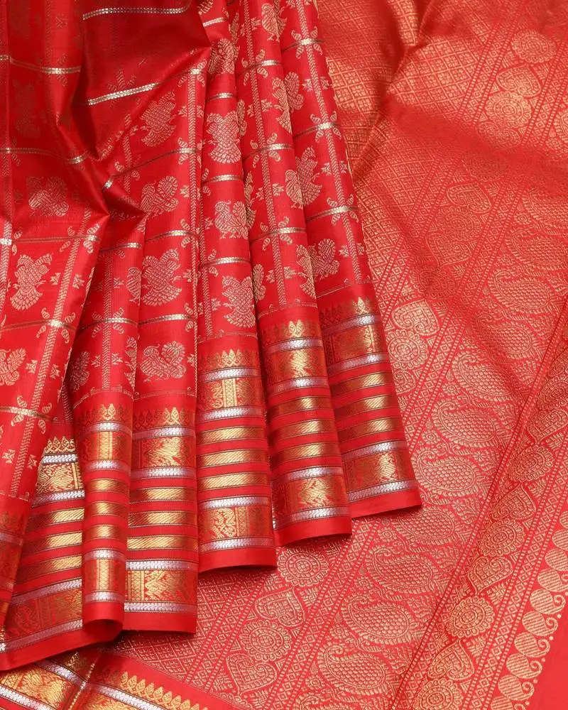 Red and traditional pure zari silk saree with silk mark certified