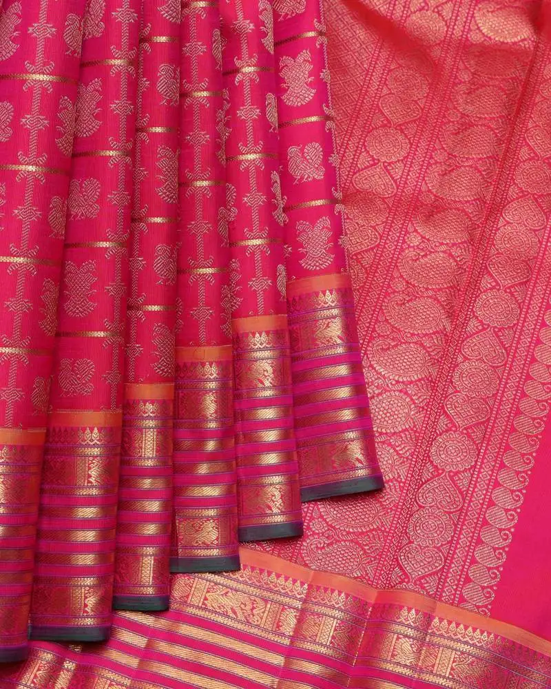 Dual tone pink traditional pure zari silk saree with silk mark certified