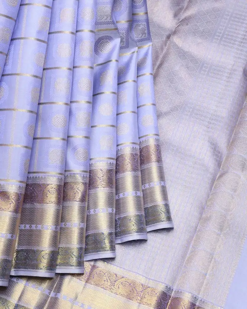 Periwinkle pure zari silk saree with silk mark certified