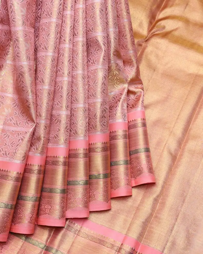 Peach tissue pure zari silk saree with silk mark certified