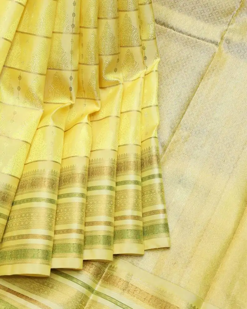 Lemon yellow pure zari silk saree with silk mark certified