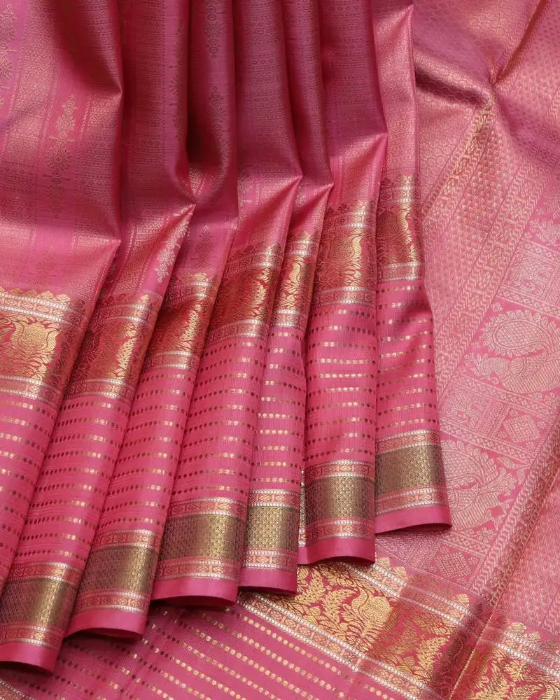 Pink and red pure zari silk saree with silk mark certified