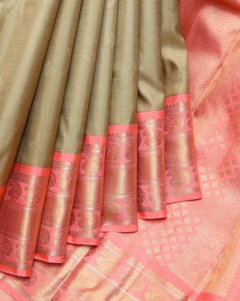 Granola beige pure zari silk saree with silk mark certified