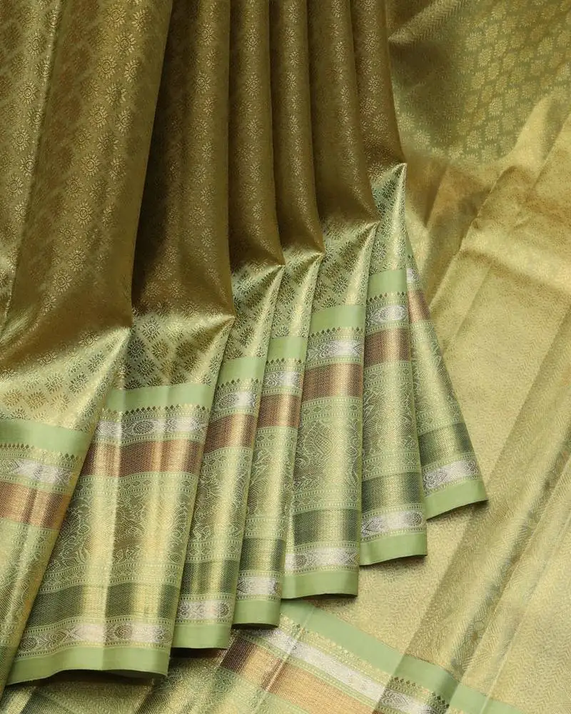 Pear green tissue pure zari kanjivaram silk saree with silk mark certified
