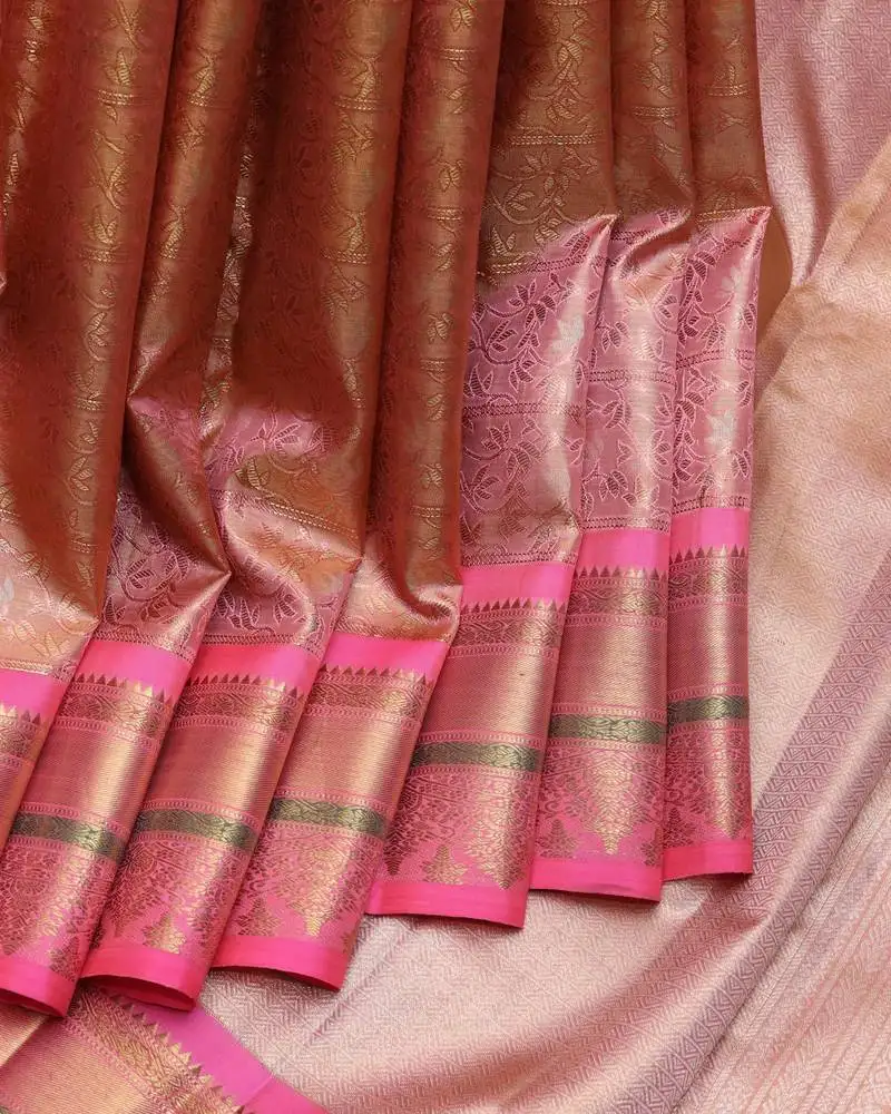 Pink tissue pure zari kanchivaram silk saree with silk mark certified