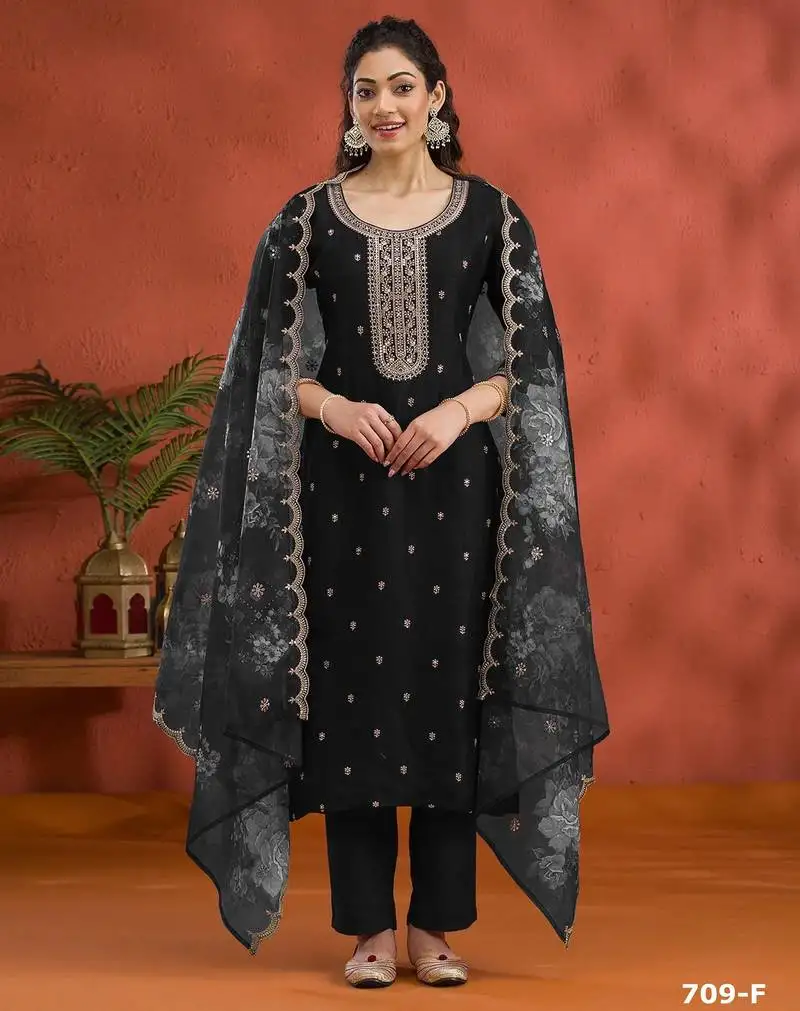Black blue silk semi stitched wedding suits