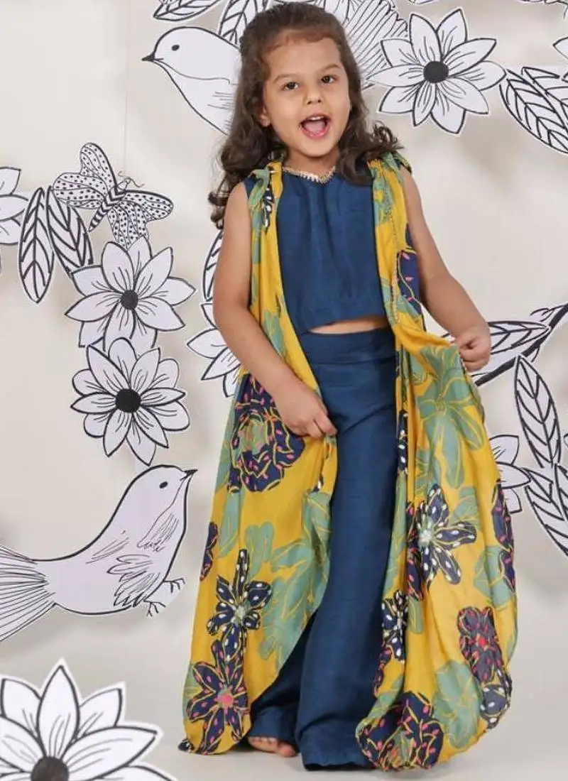 Tropical pop girls coord set yellow jacket with navy top & pants