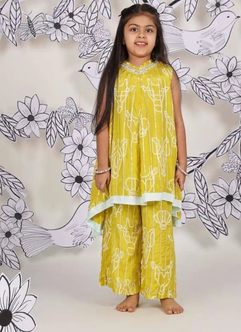 Safari fun girls coord set mustard kurta with gota detailing