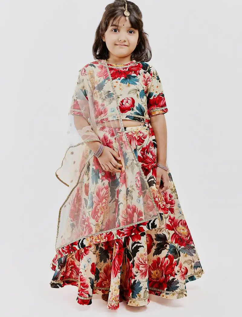 Multicolor floral printed chanderi lehenga