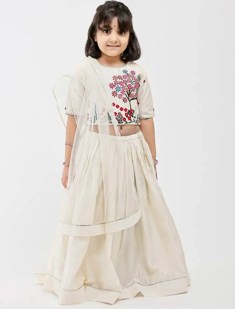 White animal printed chanderi lehenga