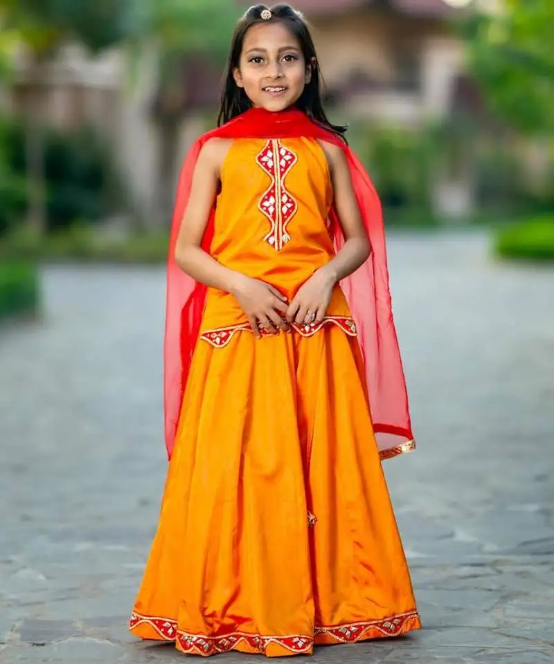 Yellow embroidered silk lehenga set