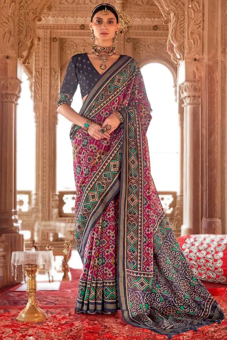 Rani pink georgette patola print saree with blouse
