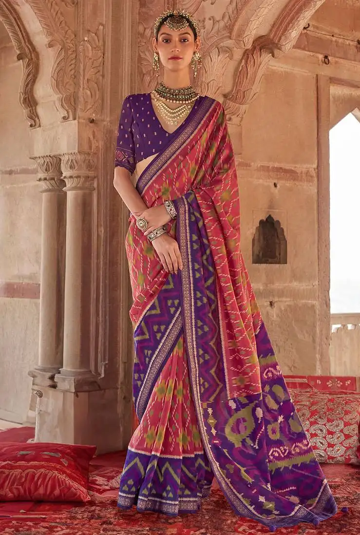 Red georgette patola print saree with blouse