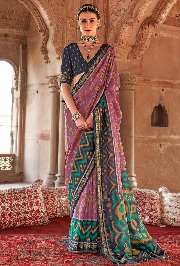 Lavender georgette patola print saree with blouse