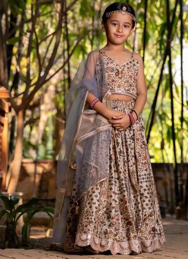 Brown printed chanderi lehenga set