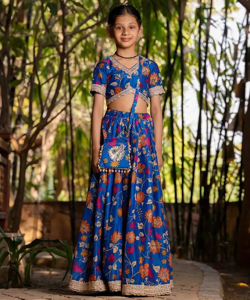 Blue printed cotton lehenga set