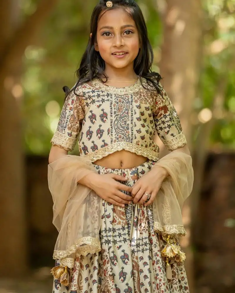 Multicolor printed chanderi lehenga set