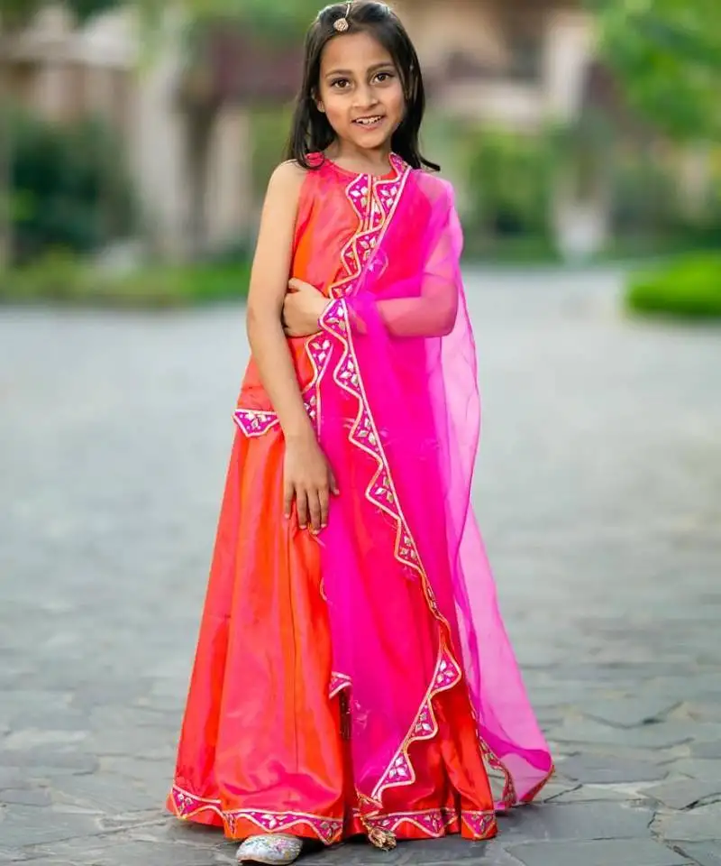 Pink printed chanderi lehenga set