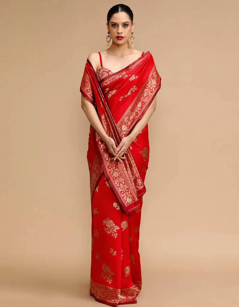 Red lichi silk blend jacquard saree