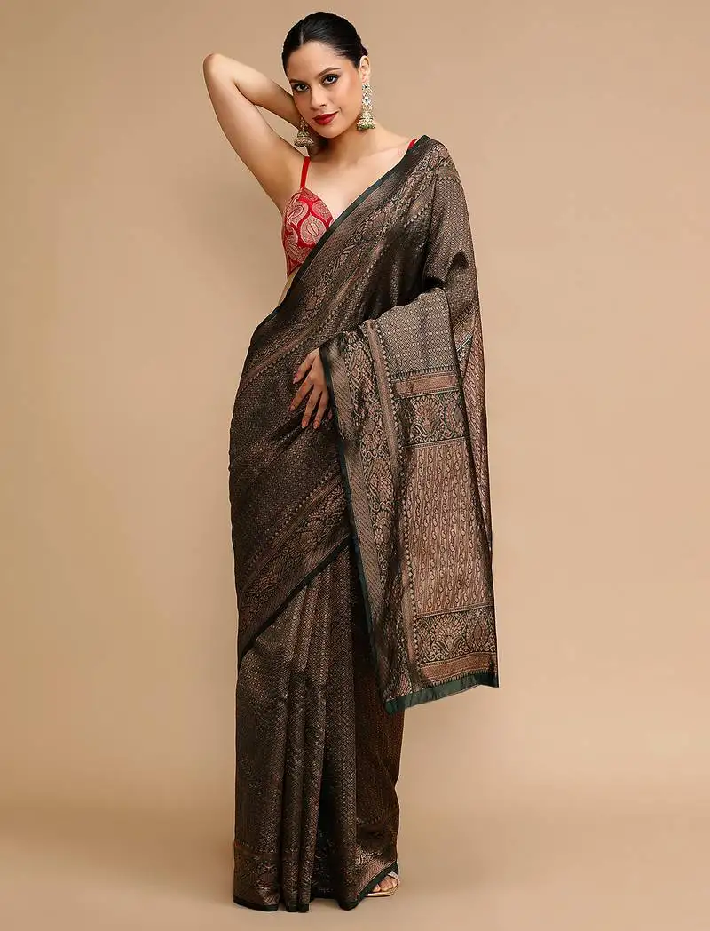 Black lichi silk blend jacquard saree