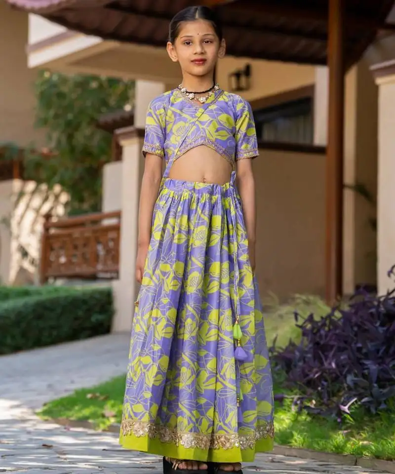 Purple printed chanderi lehenga set