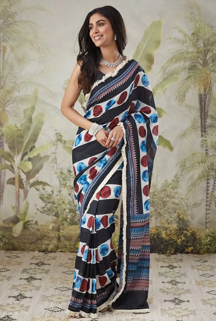 Black muslin printed ready to wear saree