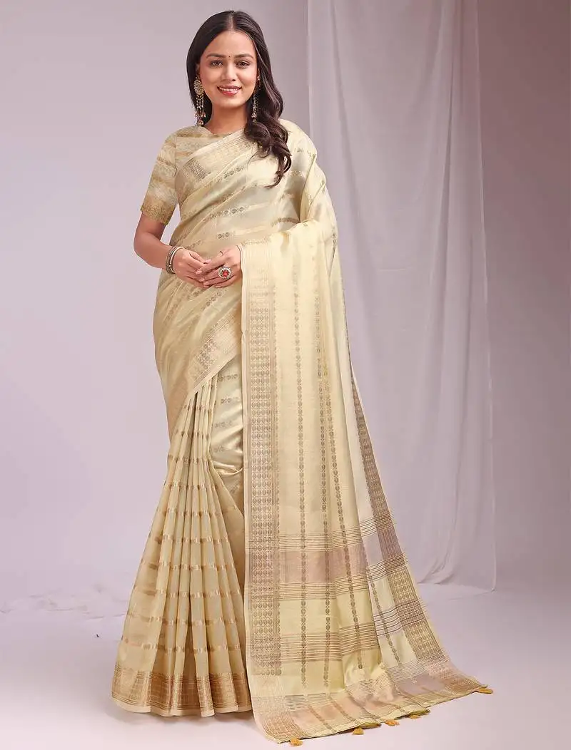 Yellow woven zari organza saree