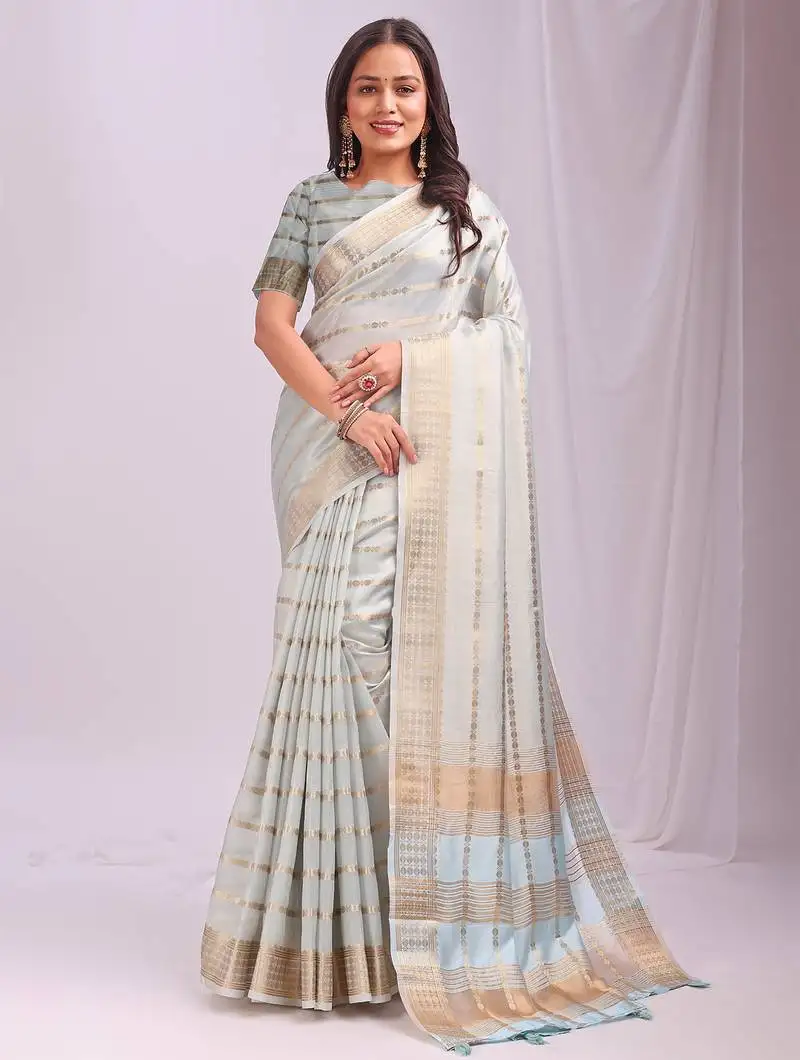Sky blue woven zari organza saree