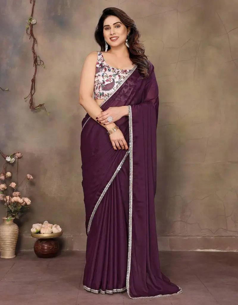Wine georgette solid saree