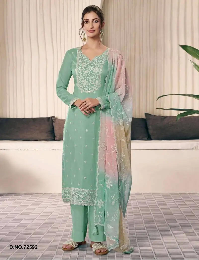 Light green silk semi stitched wedding suits