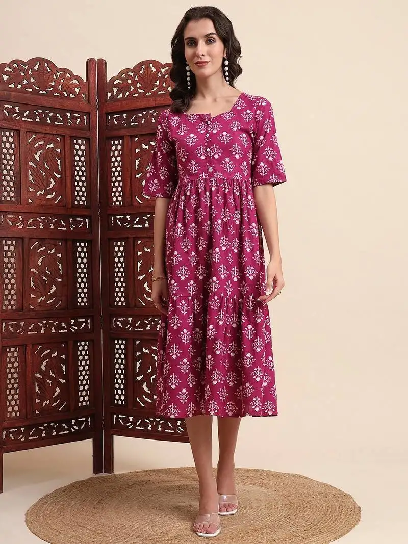 Aayumi ethnic maroon printed fit and flare maxi dress