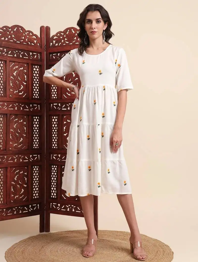 Aayumi new off white floral printed flared maxi dress