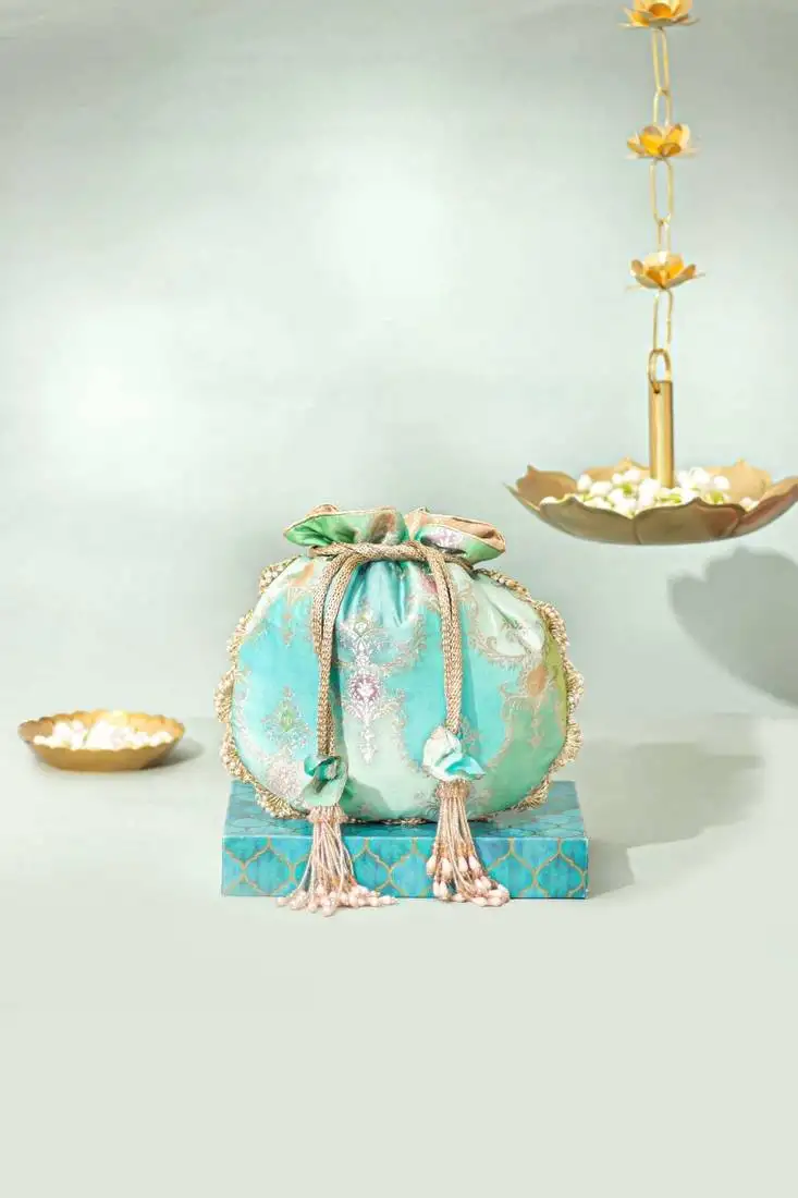 Blue silk potli bag