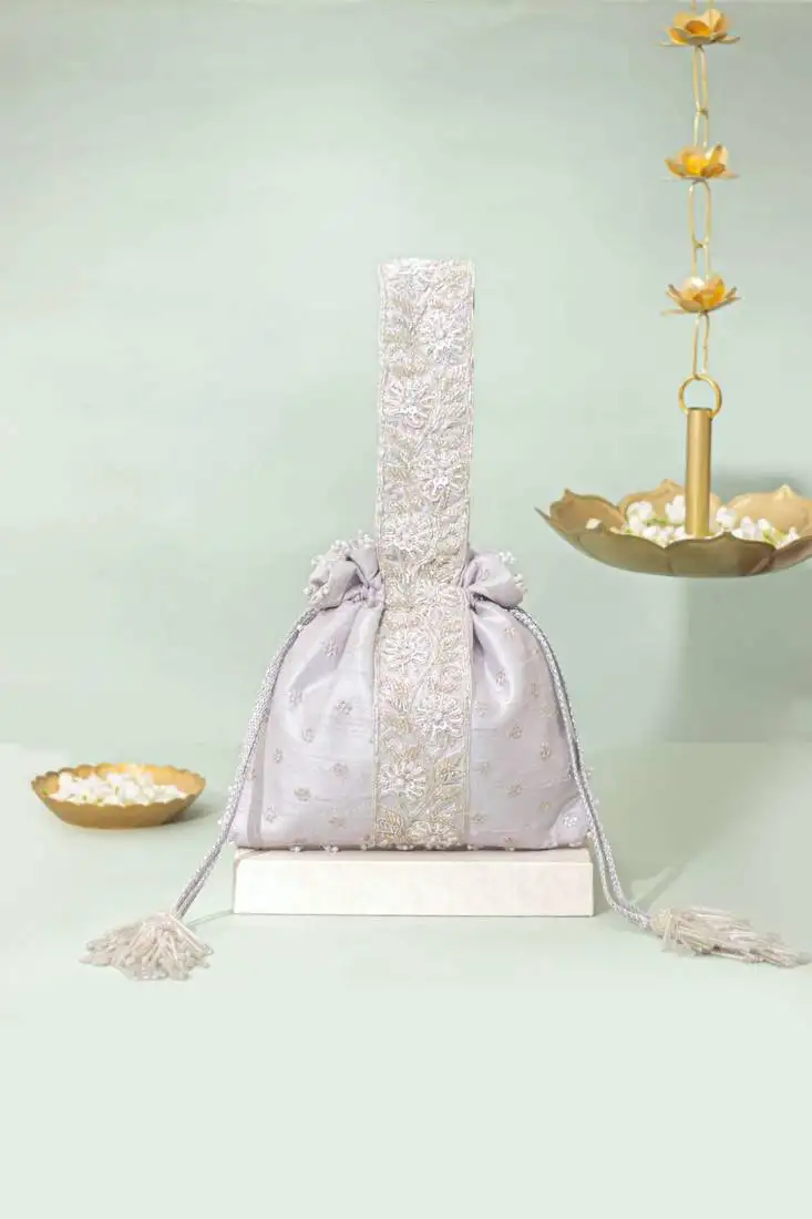 Silver silk potli bag