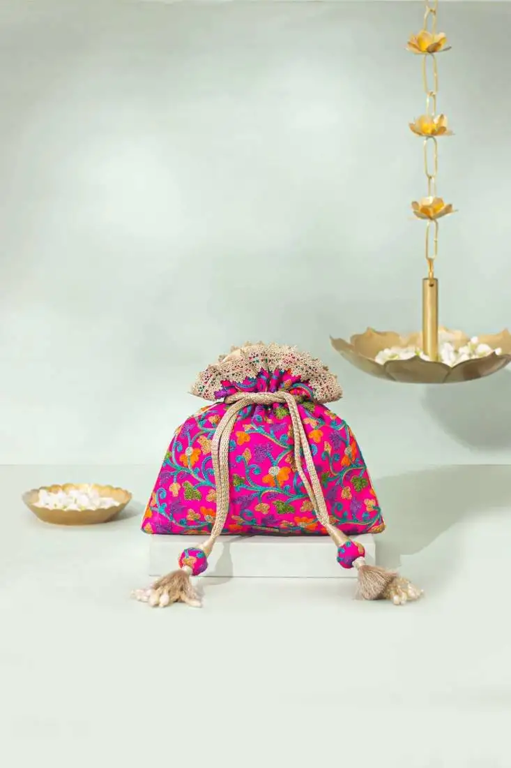 Pink silk potli bag