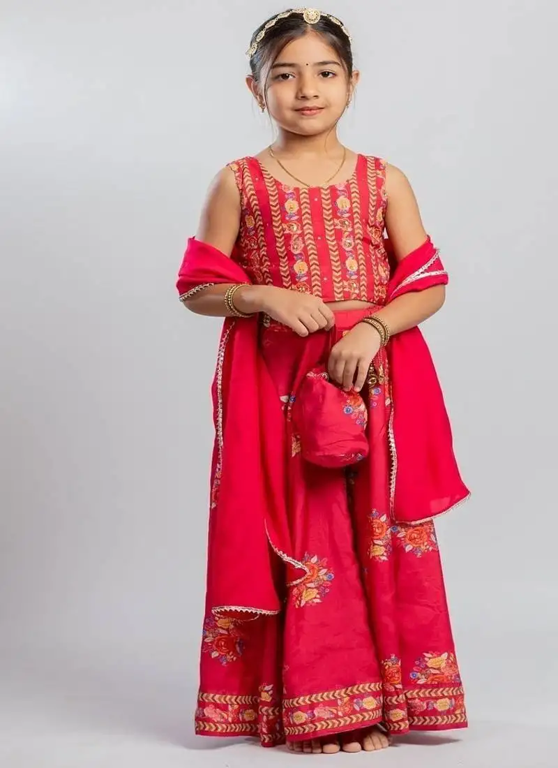 Red printed cotton lehenga