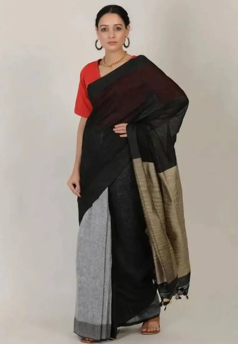 Handwoven dual shade linen saree